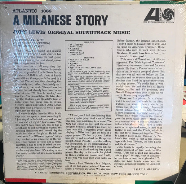 John Lewis ~ A Milanese Story (Original Soundtrack) (Vinyl) - Djungel & Jazz
