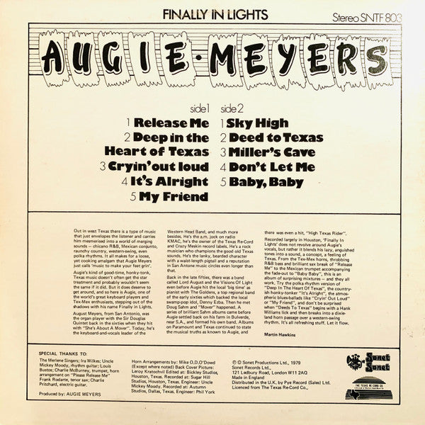 Augie Meyers ~ Finally In Lights (Vinyl) - Djungel & Jazz
