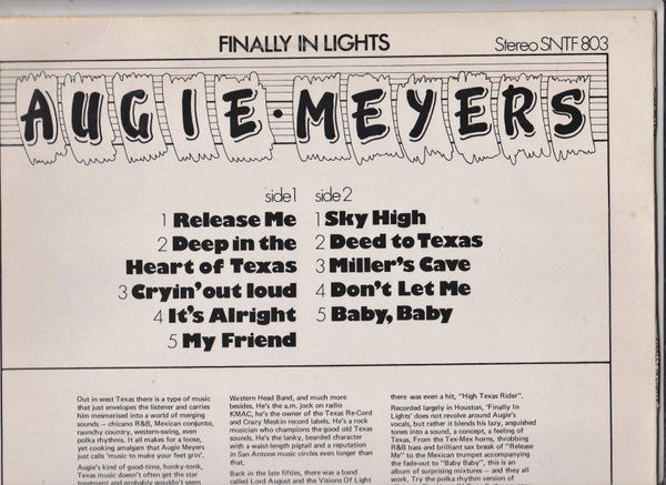 Augie Meyers ~ Finally In Lights (Vinyl) - Djungel & Jazz