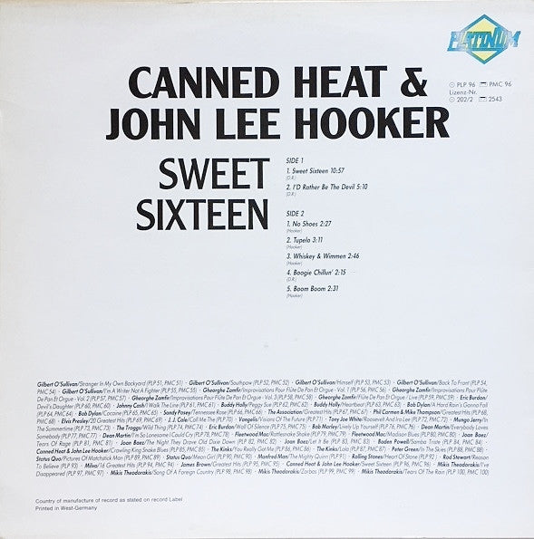 Canned Heat & John Lee Hooker : Sweet Sixteen (LP, Comp)