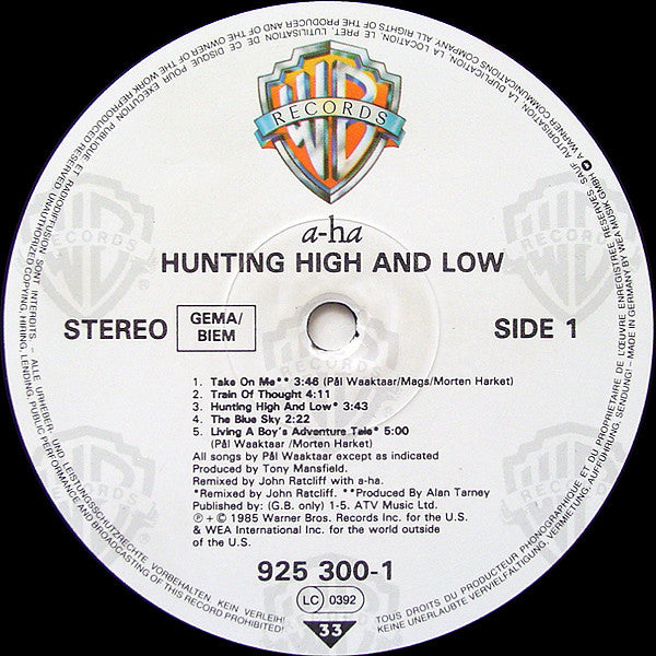 a-ha : Hunting High And Low (LP, Album)
