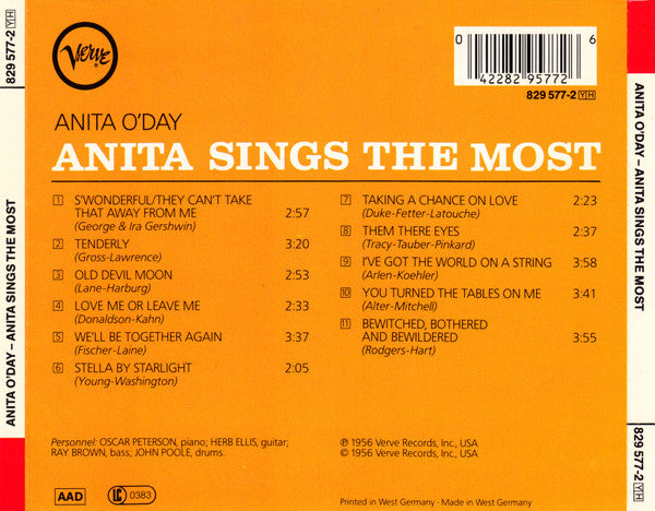 Anita O'Day With The Oscar Peterson Quartet ~ Anita Sings The Most (Vinyl) - Djungel & Jazz