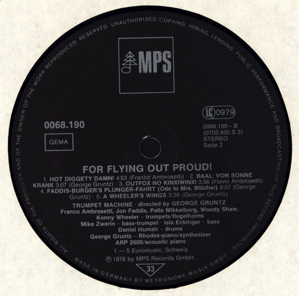 Trumpetmachine Directed By George Gruntz ~ For Flying Out Proud (Vinyl) - Djungel & Jazz