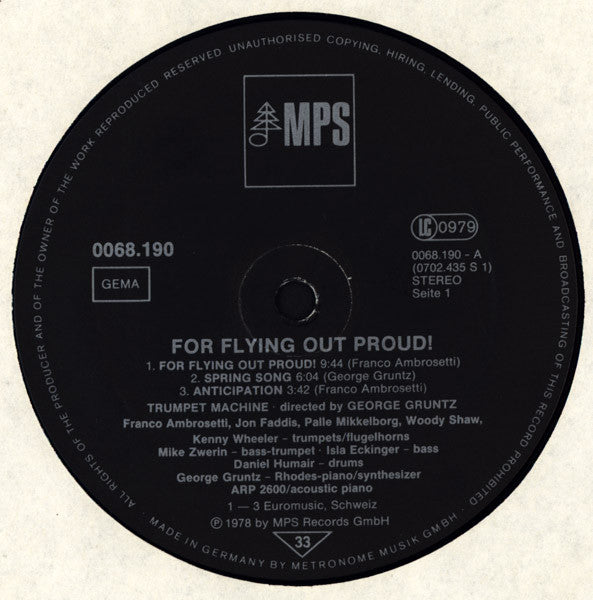 Trumpetmachine Directed By George Gruntz ~ For Flying Out Proud (Vinyl) - Djungel & Jazz