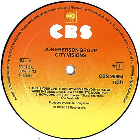 Jon Eberson Group ~ City Visions (Vinyl) - Djungel & Jazz