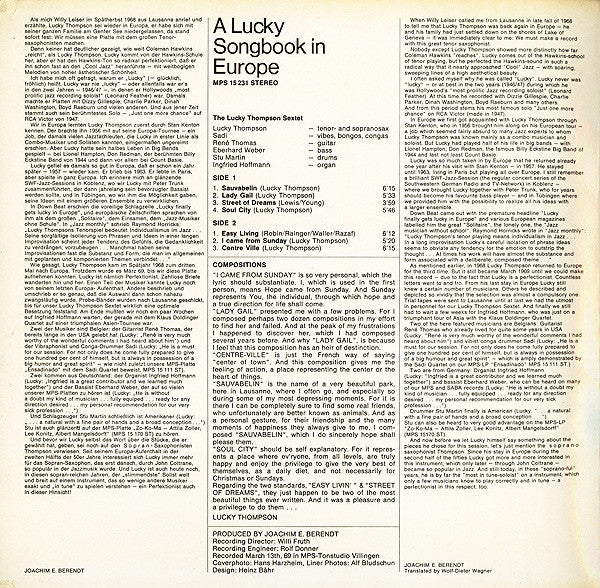 Lucky Thompson ~ A Lucky Songbook In Europe (Vinyl) - Djungel & Jazz