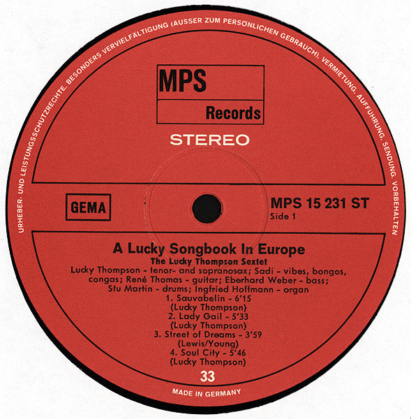 Lucky Thompson ~ A Lucky Songbook In Europe (Vinyl) - Djungel & Jazz