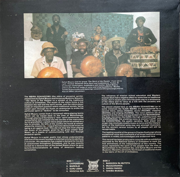 The Spirit Of The People ~ Ephat Mujuru Ensemble Plays The Mbira Music Of Zimbabwe (Vinyl) - Djungel & Jazz