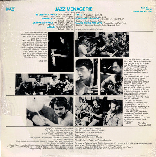 Doug Sertl ~ Menagerie - Doug Sertl's Jazz Menagerie Featuring Nick Brignola (Vinyl) - Djungel & Jazz