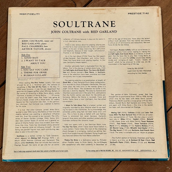 John Coltrane With Red Garland ~ Soultrane (Vinyl) - Djungel & Jazz