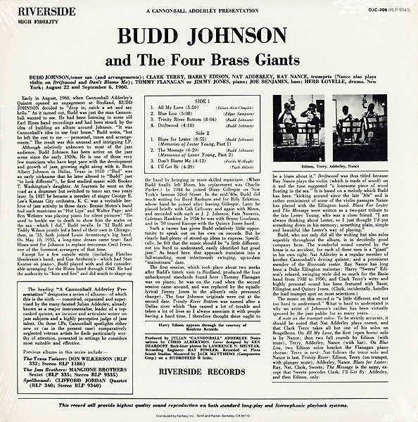 Budd Johnson ~ Budd Johnson And The Four Brass Giants (Vinyl) - Djungel & Jazz