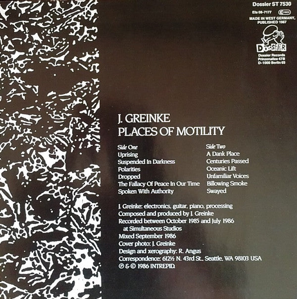 J. Greinke ~ Places Of Motility (Vinyl) - Djungel & Jazz
