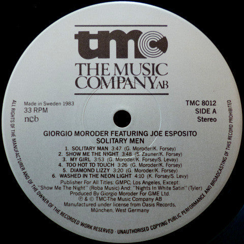 Giorgio Moroder & Joe Esposito ~ Solitary Men (Vinyl) - Djungel & Jazz