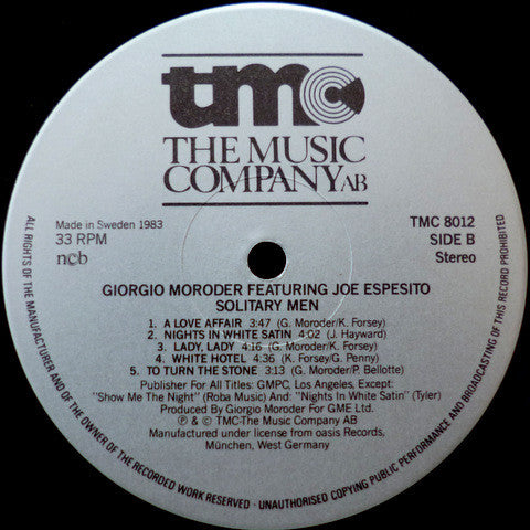 Giorgio Moroder & Joe Esposito ~ Solitary Men (Vinyl) - Djungel & Jazz