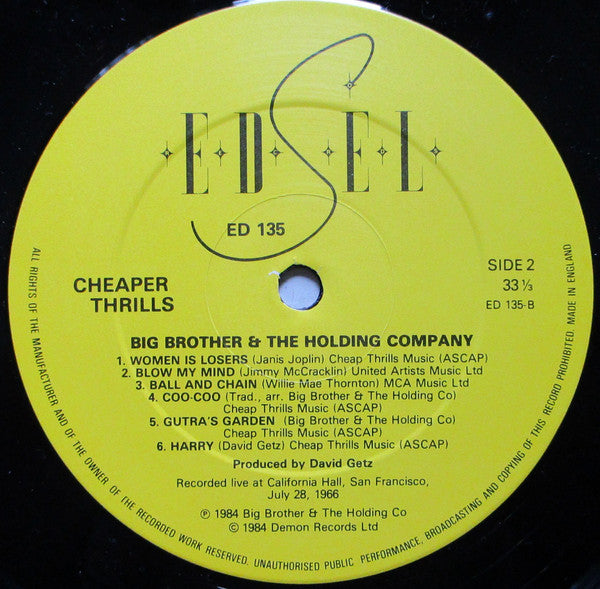 Big Brother & The Holding Company ~ Cheaper Thrills (Vinyl) - Djungel & Jazz