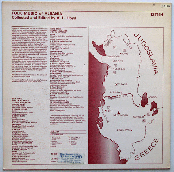 Various , Collected And Edited By A. L. Lloyd ~ Folk Music Of Albania (Vinyl) - Djungel & Jazz