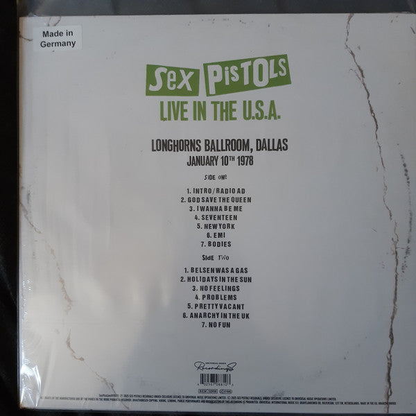 Sex Pistols ~ Live In The U.S.A (Longhorns Ballroom, Dallas) January 10th 1978 (Vinyl) - Djungel & Jazz