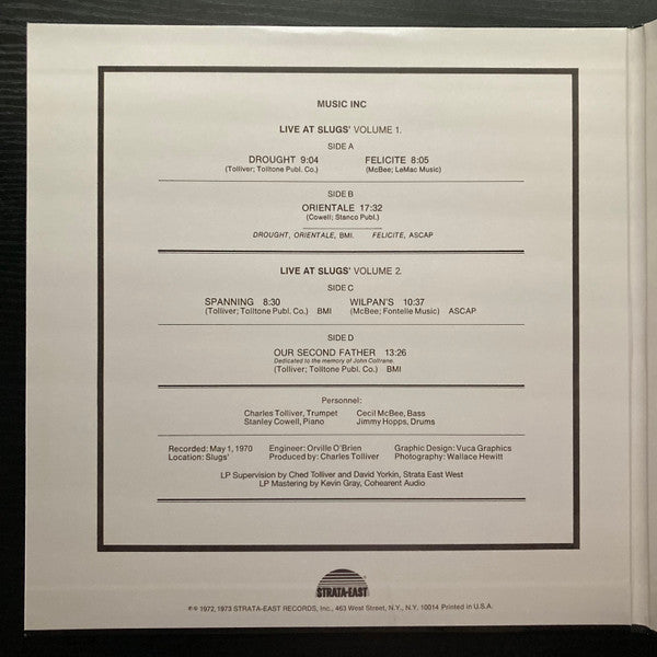 Music Inc. ~ Live At Slugs' Volume I & II (Vinyl) - Djungel & Jazz