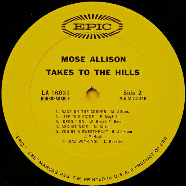 Mose Allison : Takes To The Hills (LP, Album, Mono, Pit)