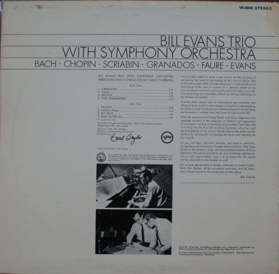 Bill Evans Trio* : Bill Evans Trio With Symphony Orchestra (LP, Album)