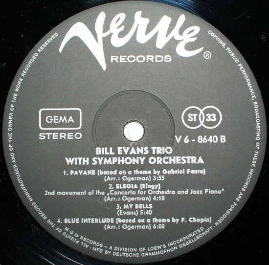 Bill Evans Trio* : Bill Evans Trio With Symphony Orchestra (LP, Album)