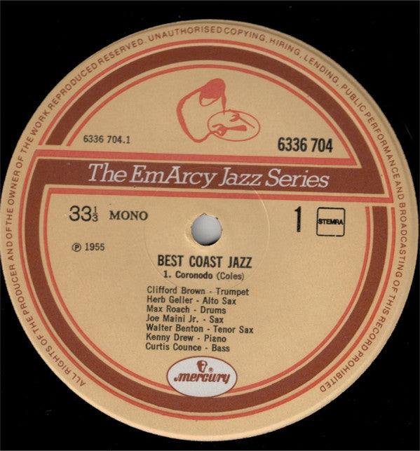 Max Roach, Herb Geller, Walter Benton, Joe Maini, Clifford Brown ~ Best Coast Jazz (Vinyl) - Djungel & Jazz