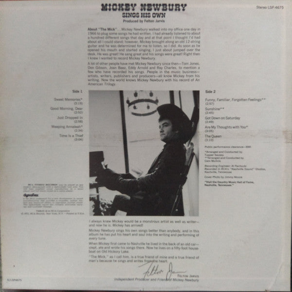 Mickey Newbury ~ Sings His Own (Vinyl) - Djungel & Jazz