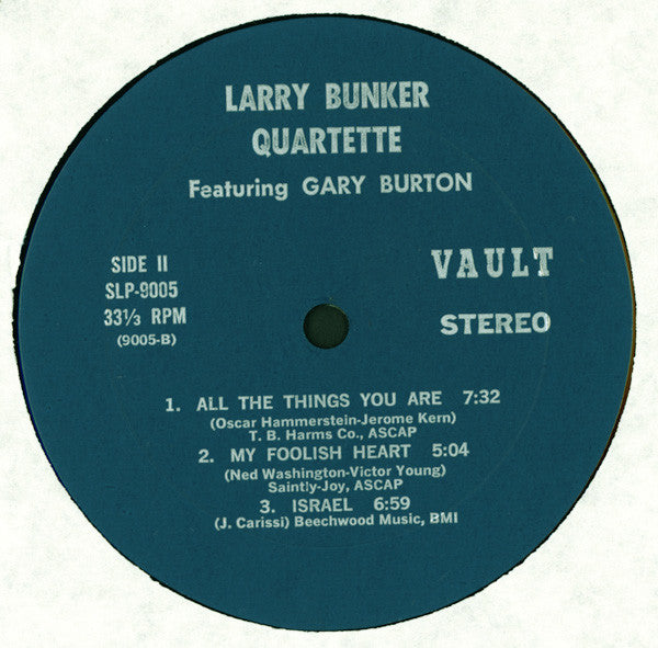 Larry Bunker Quartette Featuring Gary Burton ~ Live At Shelly's Manne-Hole (Vinyl) - Djungel & Jazz