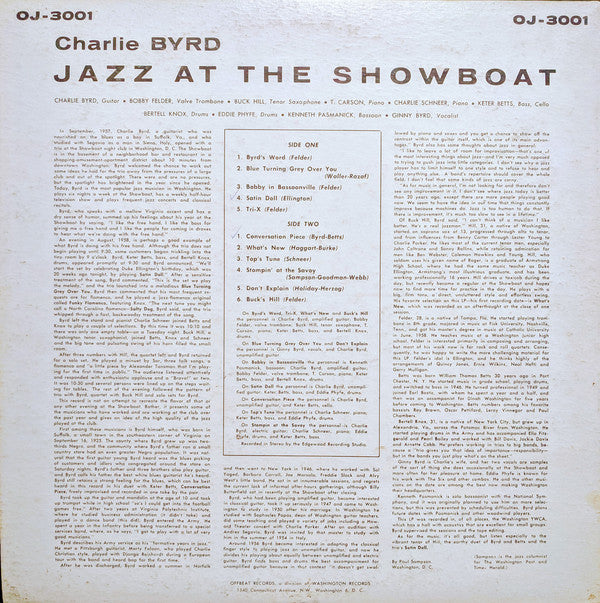 Charlie Byrd ~ Jazz At The Showboat (Vinyl) - Djungel & Jazz