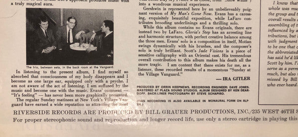The Bill Evans Trio Featuring Scott LaFaro : Sunday At The Village Vanguard (LP, Album, RE)