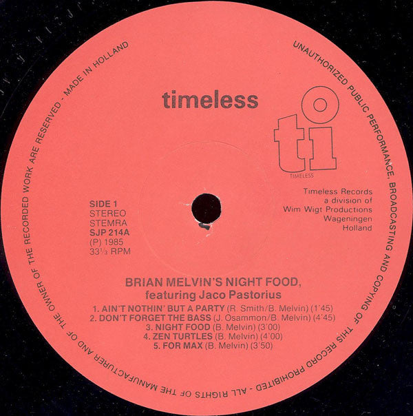 Brian Melvin's Nightfood : Night Food (LP, Album)
