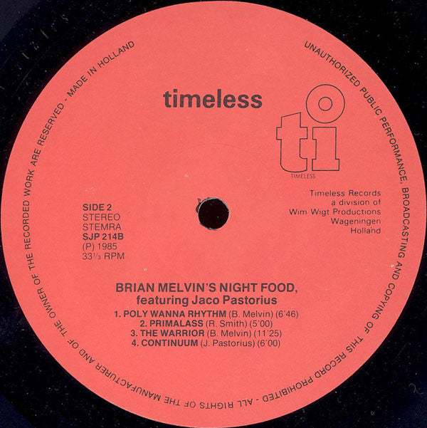 Brian Melvin's Nightfood : Night Food (LP, Album)