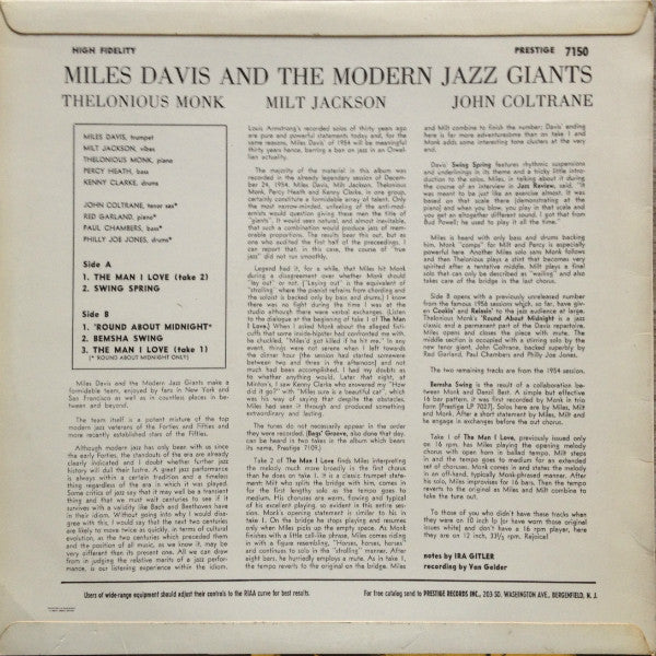 Miles Davis ~ Miles Davis And The Modern Jazz Giants (Vinyl) - Djungel & Jazz