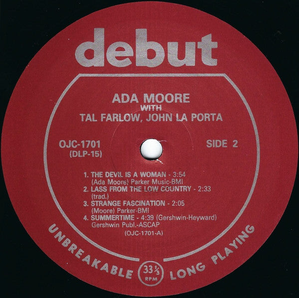 Ada Moore ~ Jazz Workshop Volume Three (Vinyl) - Djungel & Jazz