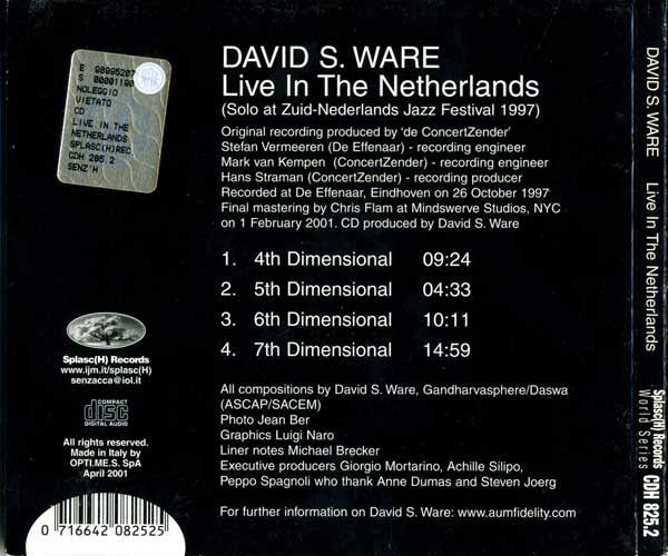 David S. Ware ~ Live In The Netherlands (Solo at Zuid-Nederlands Jazz Festival 1997) (Vinyl) - Djungel & Jazz