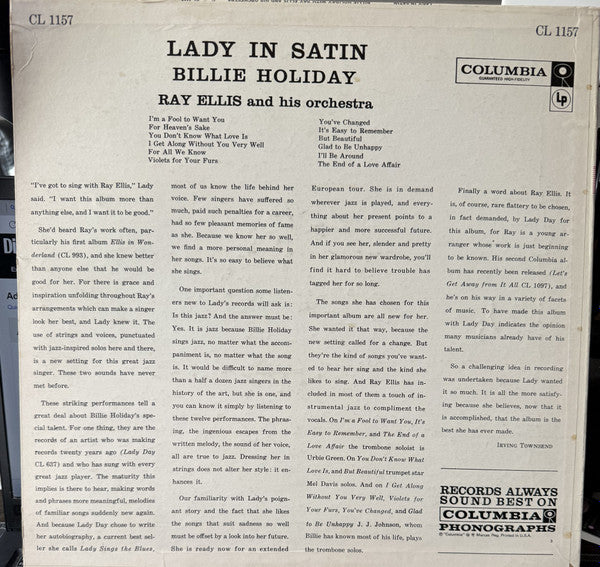 Billie Holiday ~ Lady In Satin (Vinyl) - Djungel & Jazz