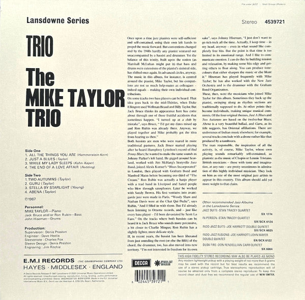 Mike Taylor Trio ~ Trio (Vinyl) - Djungel & Jazz