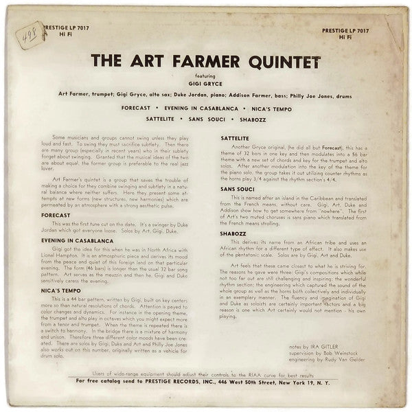 Art Farmer Quintet Featuring Gigi Gryce ~ Art Farmer Quintet Featuring Gigi Gryce (Vinyl) - Djungel & Jazz