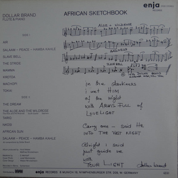 Dollar Brand ~ African Sketchbook (Vinyl) - Djungel & Jazz