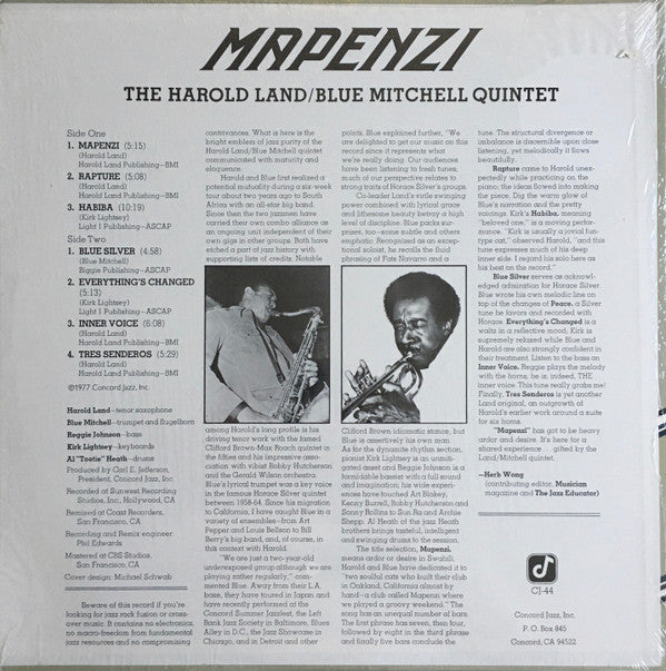 The Harold Land / Blue Mitchell Quintet ~ Mapenzi (Vinyl) - Djungel & Jazz