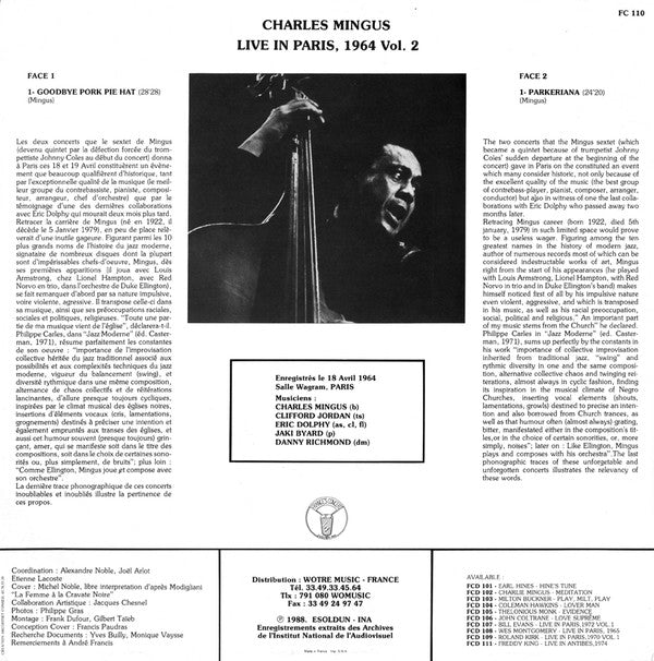 Charles Mingus ~ Live In Paris 1964 Vol. 2 (Vinyl) - Djungel & Jazz