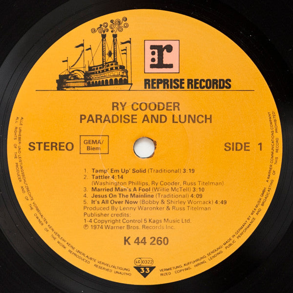 Ry Cooder ~ Paradise And Lunch (Vinyl) - Djungel & Jazz
