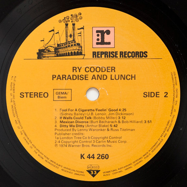 Ry Cooder ~ Paradise And Lunch (Vinyl) - Djungel & Jazz