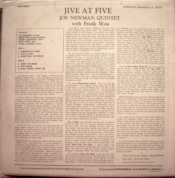 Joe Newman Quintet Featuring Frank Wess ~ Jive At Five (Vinyl) - Djungel & Jazz