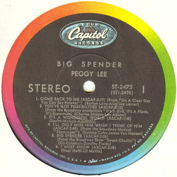 Peggy Lee ~ Big Spender (Vinyl) - Djungel & Jazz