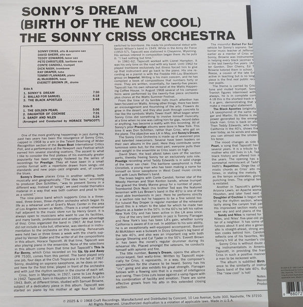 The Sonny Criss Orchestra ~ Sonny's Dream (Birth Of The New Cool) (Vinyl) - Djungel & Jazz