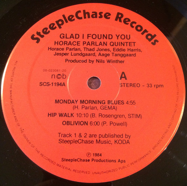 Horace Parlan Quintet ~ Glad I Found You (Vinyl) - Djungel & Jazz