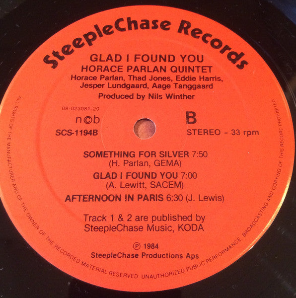 Horace Parlan Quintet ~ Glad I Found You (Vinyl) - Djungel & Jazz