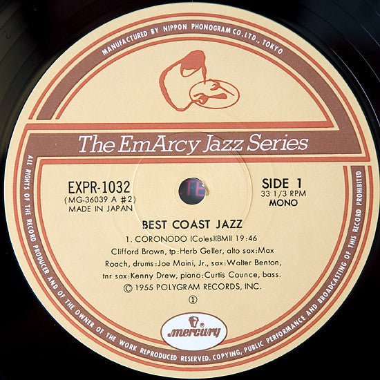 Max Roach, Herb Geller, Walter Benton, Joe Maini, Clifford Brown : Best Coast Jazz (LP, Album, Mono, RE)