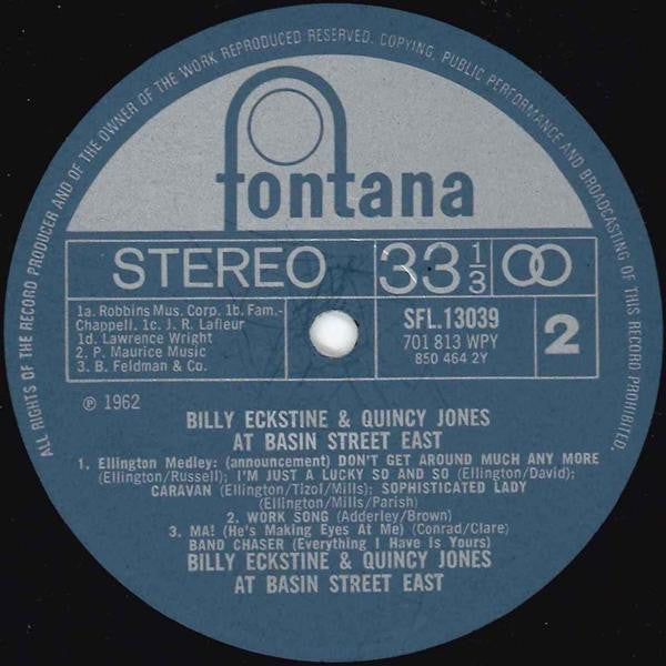 Billy Eckstine & Quincy Jones : At Basin Street East (LP, RE)